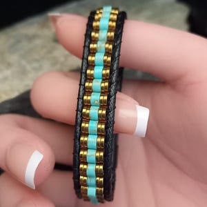 Turquoise & Gold Hematite Leather Bracelet: Boho Healing Stone Jewelry