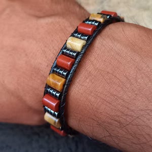 Jasper Hematite Bracelet: Beaded Boho Mens Gemstone Jewelry