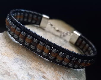 Tiger Eye Hematite Bracelet – Handmade Natural Stone Adjustable Men’s Beaded Jewelry
