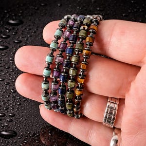 Natural Stone Bracelet Set, 5 Piece Beaded Bracelets, Hematite Mixed Stones, Minimalist Stack Jewelry