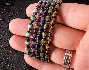 Natural Stone Bracelet Set, 5 Piece Beaded Bracelets, Hematite Mixed Stones, Minimalist Stack Jewelry