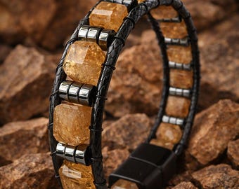 Citrin Hämatit Armband für Männer Handgemachtes Naturstein Geschenk
