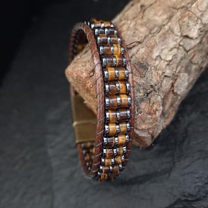 Tiger Eye Hematite Bracelet – Handmade Natural Stone Jewelry for Men | Grounding & Protection Gift