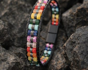 Rainbow Gemstone Bracelet – Colorful Natural Stone Healing Jewelry for Women & Men