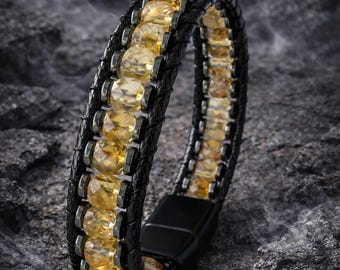 Citrine Bracelet for Men – Handmade Natural Stone Jewelry – Yellow Gemstone Gift