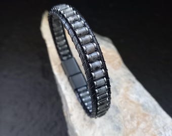 Larvikite Hematite Bracelet – Handmade Natural Stone Jewelry for Men
