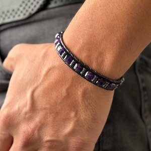 Ametistarmband för män – Handgjorda smycken med natursten – Lila ädelstensgåva