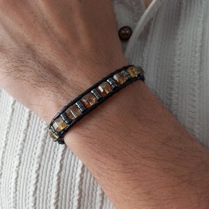 Citrien hematiet armband voor heren – natuurlijke edelsteengenezing sieraden, handgemaakte gele stenen armband, Vaderdagcadeaus