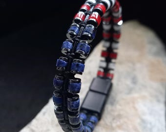 Natural Stone Bracelet: Lapis Lazuli Howlite Red Agate Beaded Design, Handmade Unisex Bracelet