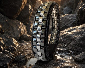 Hematite Bracelet for Men Handmade Natural Stone Luxury Minimalist Jewelry Gift for Him Daily