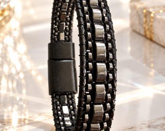 Hematite Bracelet for Men: Handmade Natural Stone Jewelry, Minimalist Gift for Him, Everyday Style