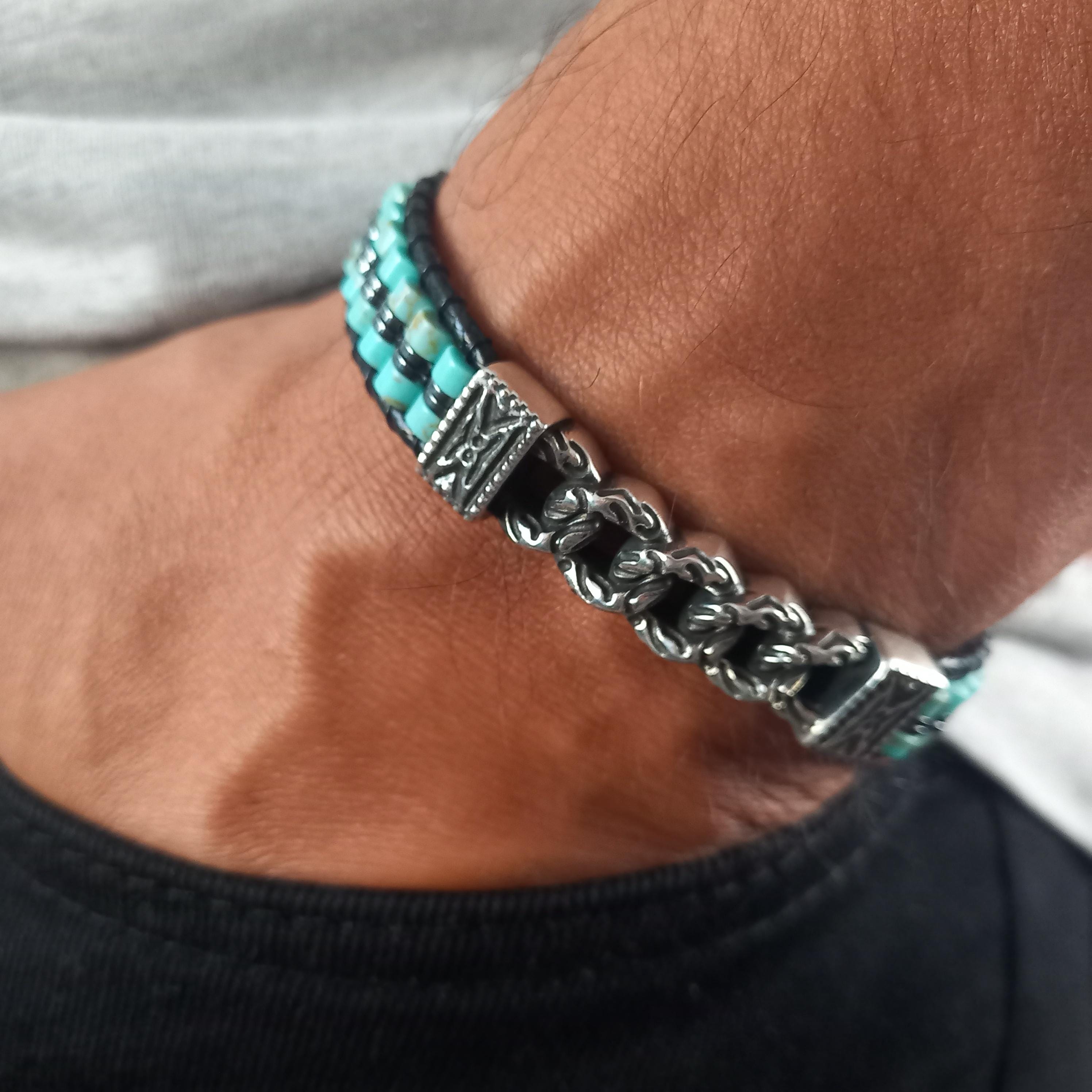 Bracciale In Turchese Naturale - Guarigione, Equilibrio - Minimalista Con Chiusura Scorrevole