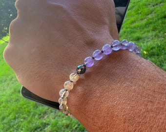 Citrine Amethyst Bracelet – Handmade 925 Sterling Silver Unisex Gemstone Jewelry
