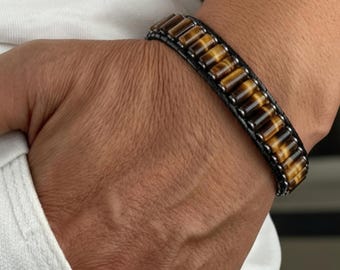 Tiger Eye and Hematite Bracelet – Handmade Natural Stone Jewelry for Men