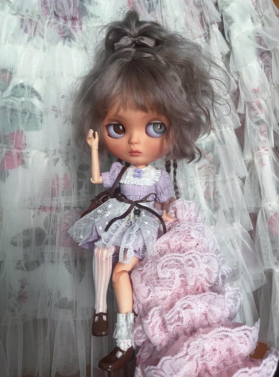 Whimsical Blythe Doll: Violet & Brown Outfit, Heterochromia Eyes