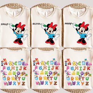 Camiseta personalizada de regreso a clases de Mickey y Minnie / Camiseta escolar de Disney / Traje para el primer día de clases para niños