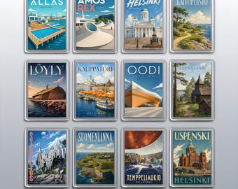Finland Vacation Souvenir Magnet from Helsinki celebrating Temppeliaukio & Uspenski, Kitchen Decor