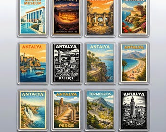 Nostalgic Antalya Souvenir Magnets celebrating Perge and Hadrians Gate, Turkey Home Decor