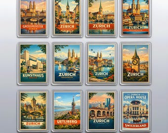 Vintage Zurich Fridge Magnets Switzerland Grossmunster Fraumunster Kitchen Decor