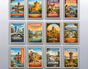 Iconic Lausanne Switzerland Fridge Magnet with Olympic Museum & Cathedral, Travel Gift
