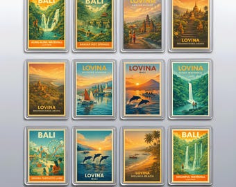 Lovina Fridge Magnets Set, Indonesia Travel Souvenir and Dolphin Beach Decor