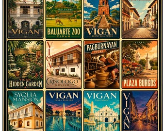 Vigan Poster, Philippines Wall Art, Vintage Travel Print, Calle Crisologo Vigan, Retro Asia Decor, Vigan Cathedral Art