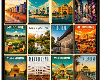 Melbourne Poster, Australia Travel Art, Vintage Melbourne Print, Flinders Street Art, Brighton Beach Decor, Great Ocean Road Poster