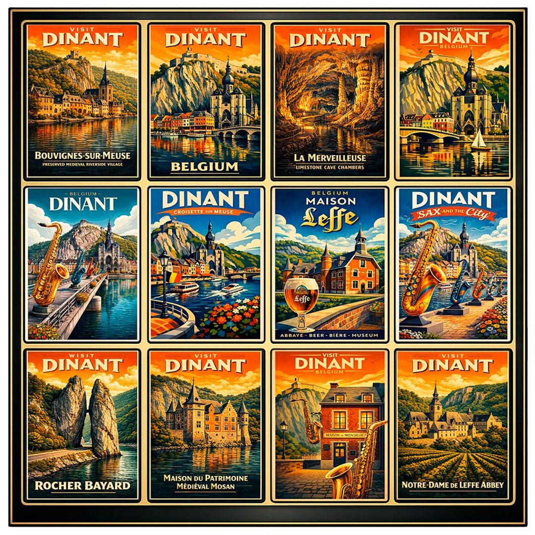 Dinant Poster, Belgium Travel Art, Vintage Dinant Print, Saxophone City ...