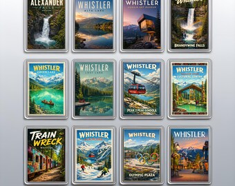 Canada Vacation Fridge Magnet, Timeless Whistler Brandywine Falls with Olympic Plaza, Kitchen Decor