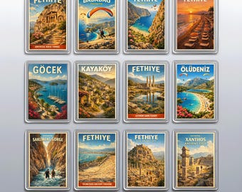 Classic Fethiye Turkey Fridge Magnet with Amyntas Rock Tombs & Oludeniz, Souvenir Gift