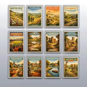 Vintage Luton Fridge Magnets, UK Travel Souvenir, Wardown Park Dunstable Downs