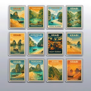 Retro Krabi Fridge Magnets, Tropical Thailand Home Decor featuring Phi Phi Islands