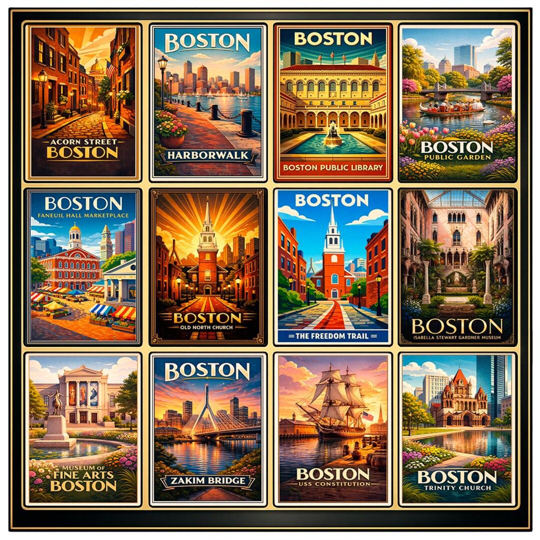 Boston Poster, Massachusetts Art, Vintage Boston Print, Freedom Trail ...