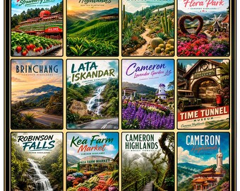 Cameron Highlands Poster, Malaysia Wall Art, Vintage Travel Print, Cameron Highlands Collage, Retro Asia Decor, Boh Tea Plantation Print