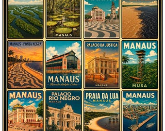 Manaus Brazil Poster, Amazon Theatre Art, Meeting of the Waters Print, Vintage Amazon Decor, Teatro Amazonas Poster, Anavilhanas Archipelago