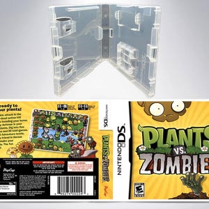 May include: A Nintendo DS game case for Plants vs. Zombies. The front of the case features a yellow background with a green zombie hand reaching out of the ground. The game title is in large, bold letters. The back of the case shows a screenshot of the game and a description of the game.