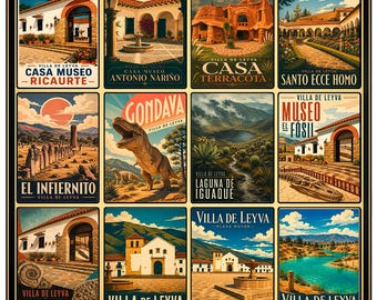 Villa de Leyva Poster, Colombia Wall Art, Vintage Travel Print, Plaza Mayor Print, Retro South America Decor, Historical City Collage Art