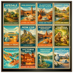 Stoke-on-Trent Poster, England City Wall Art, World of Wedgwood Print, Vintage Travel Illustration, Gladstone Pottery Museum Decor