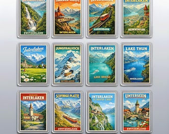 Charming Interlaken Switzerland Fridge Magnet with Harder Kulm & Lake Brienz, Classic Travel Gift