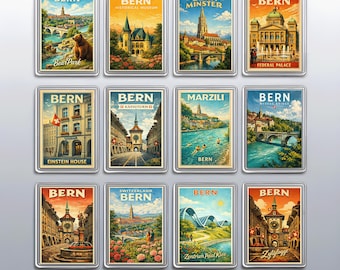 Classic Bern Switzerland Fridge Magnet from Zytglogge & Federal Palace, Nostalgic Souvenir Gift