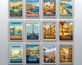 Historic Genoa Italy Fridge Magnet featuring Genoa Cathedral & Porto Antico, Travel Memory