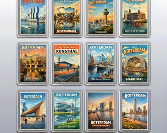 Vintage Rotterdam Refrigerator Magnets, Euromast and Markthal Kitchen Decor Gift Set