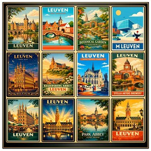 Leuven Poster, Belgium Travel Art, Vintage Leuven Print, University City Decor, Retro Belgium Poster, Leuven Town Hall, Arenberg Castle Art