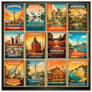 Toronto Poster, Canada Travel Art, Vintage Toronto Print, CN Tower Decor, Retro Canada Poster, Distillery District Art, Casa Loma Print