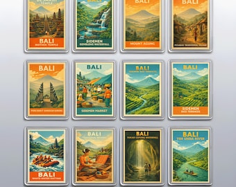 Munduk Fridge Magnets Set, Indonesia Travel Souvenir and Twin Lakes Kitchen Decor