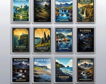 Portree Scotland Travel Magnet, Old Man of Storr, Fairy Pools, Vintage Style