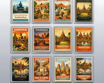 Vintage Sukhothai Fridge Magnets, Si Satchanalai and Wat Si Chum Kitchen Decor