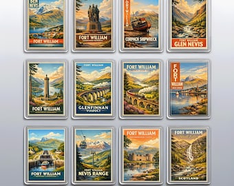 Nostalgic Fort William Fridge Magnet from Scotland, featuring Ben Nevis & Glenfinnan Viaduct — Travel Memory