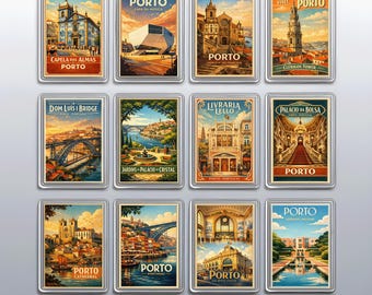 Aimant vintage Porto pour réfrigérateur, destination Portugal, cadeau de voyage pour le pont Dom Luis I Bridge, tour des clercs