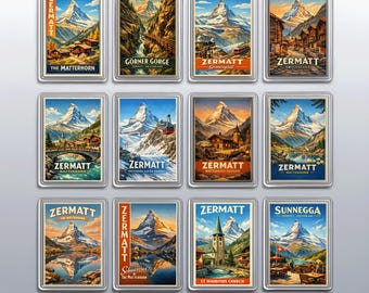 Iconic Matterhorn Souvenir Magnets featuring Sunnegga and Schwarzsee, Switzerland Home Accent